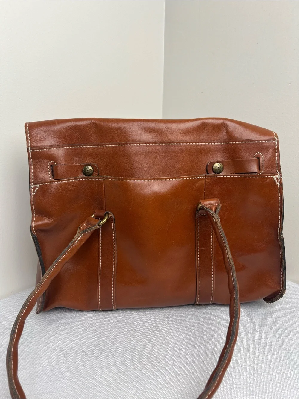 Patricia Nash Vienna Chestnut Brown Leather Satchel with Brass Twist Lock - Picture 2 of 12